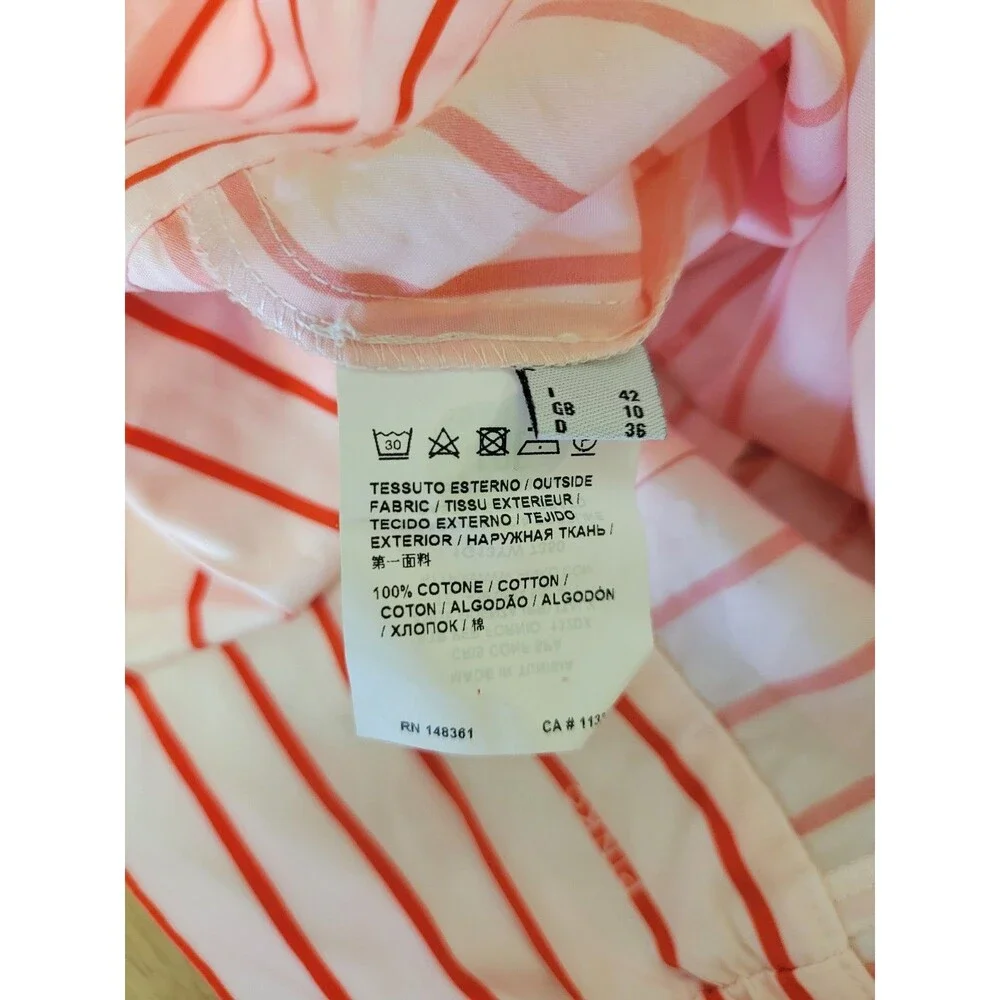 PINKO Pink Red Striped Cotton Collared Short Sleeve Button-Up Tie Front Lux 6